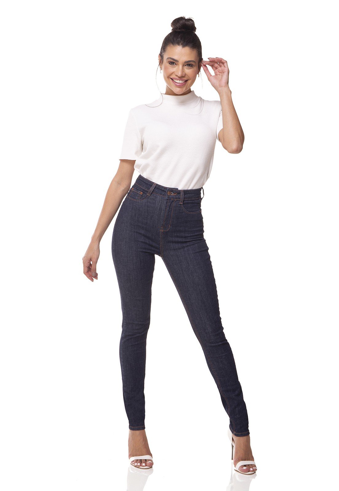 dz3074 calca jeans skinny cintura alta hot pants escura denim zero frente 01