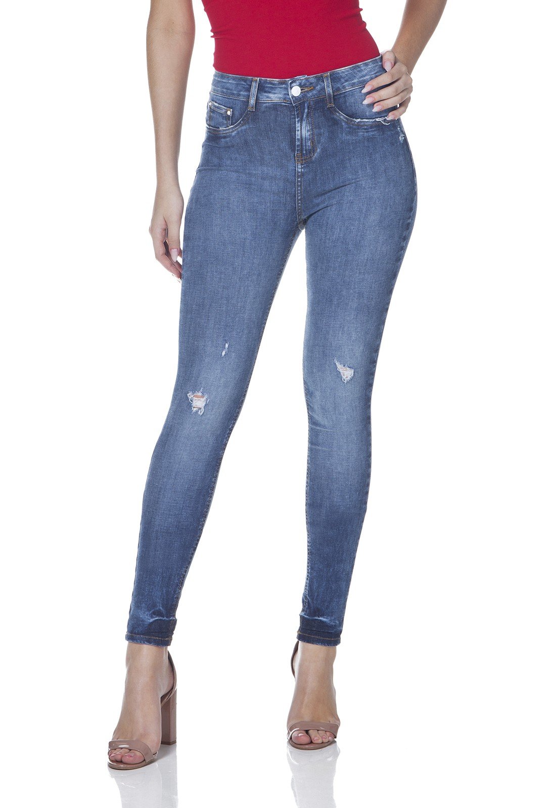 dz3088 calca jeans feminina skinny media denim zero frente prox