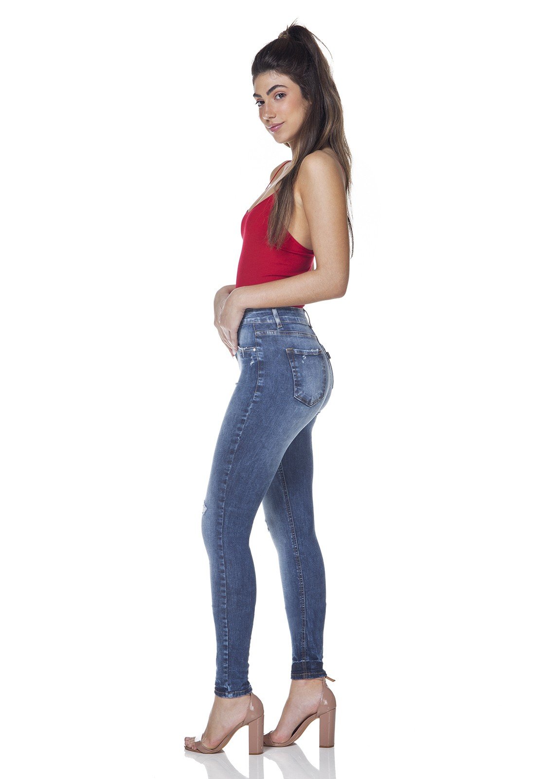 dz3088 calca jeans feminina skinny media denim zero lado