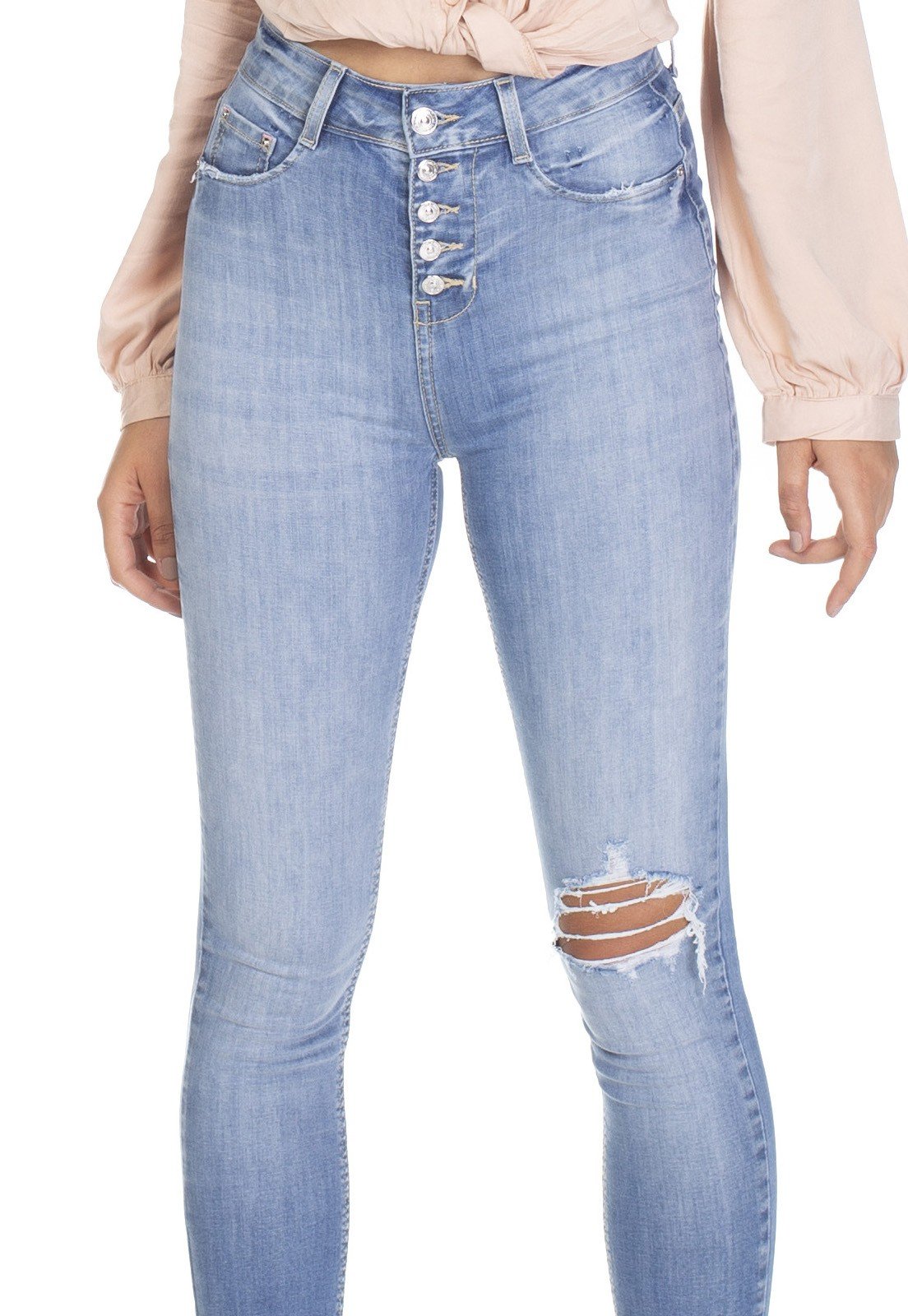 dz3094 calca jeans skinny cigarrete com rasgo denim zero frente detalhe