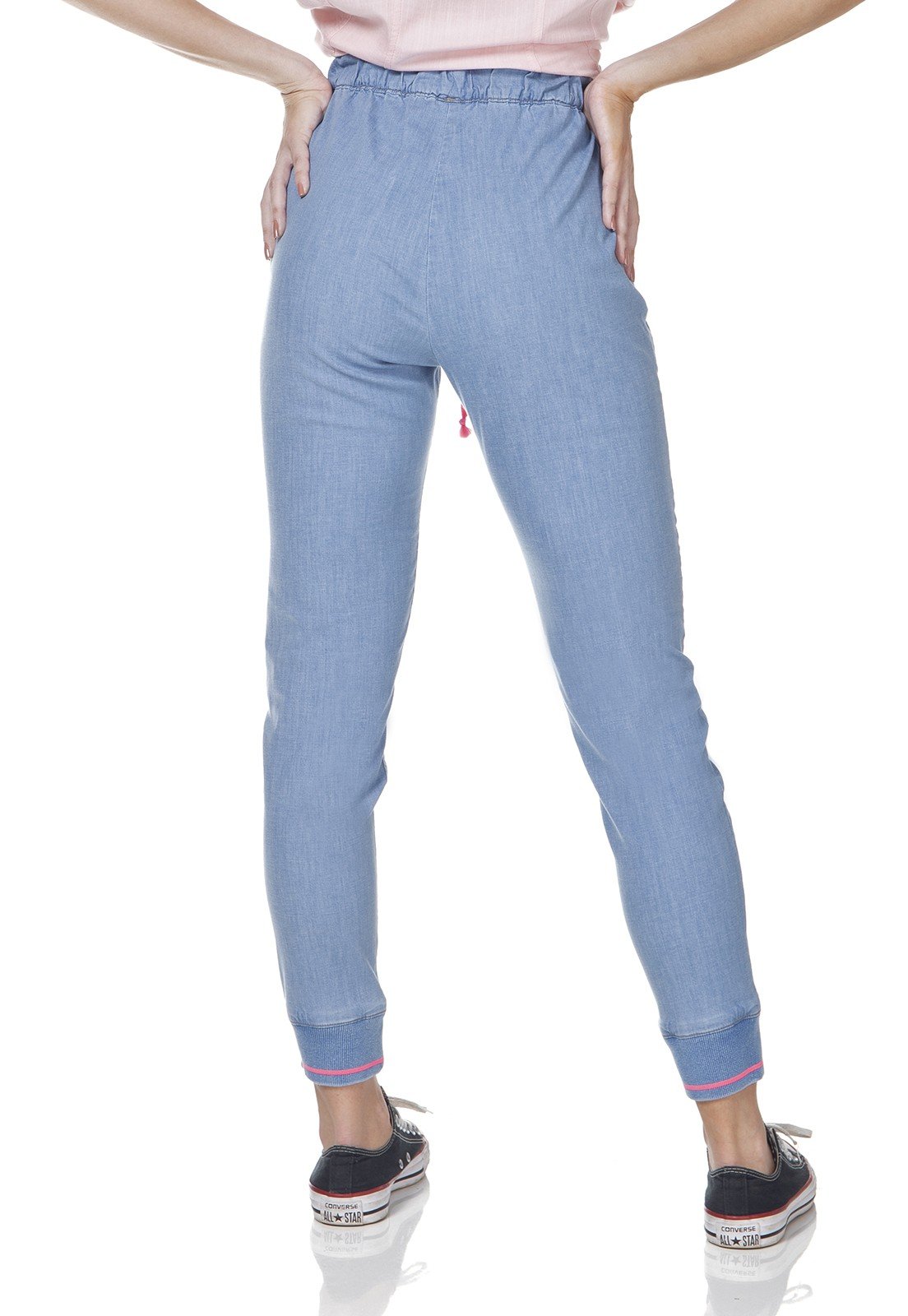 dz3111 calca feminina jogger sport com cordao denim zero cordao prox