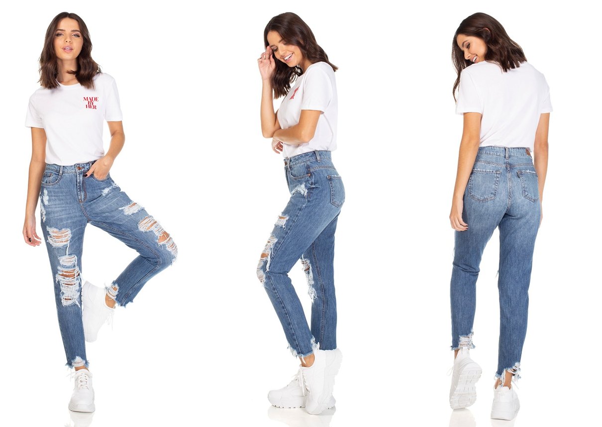 dz3116 calca jeans mom com rasgos denim zero tripla