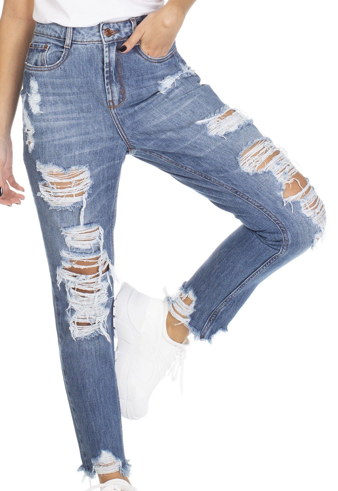 dz3116 calca jeans mom com rasgos denim zero frente detalhe