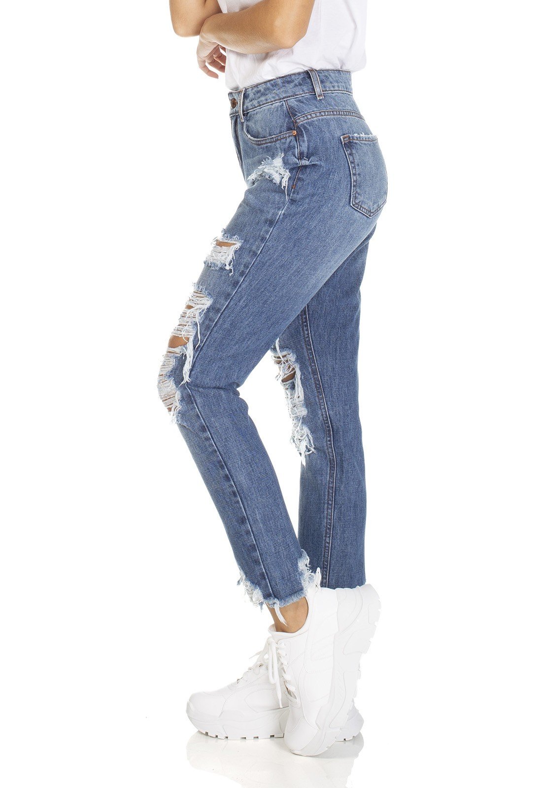 dz3116 calca jeans mom com rasgos denim zero lado prox
