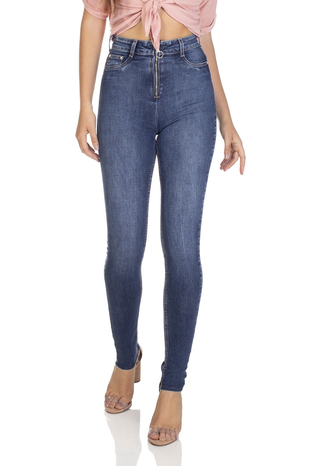 dz3105 calca jeans skinny cintura alta hot pants com ziper denim zero frente 01 prox