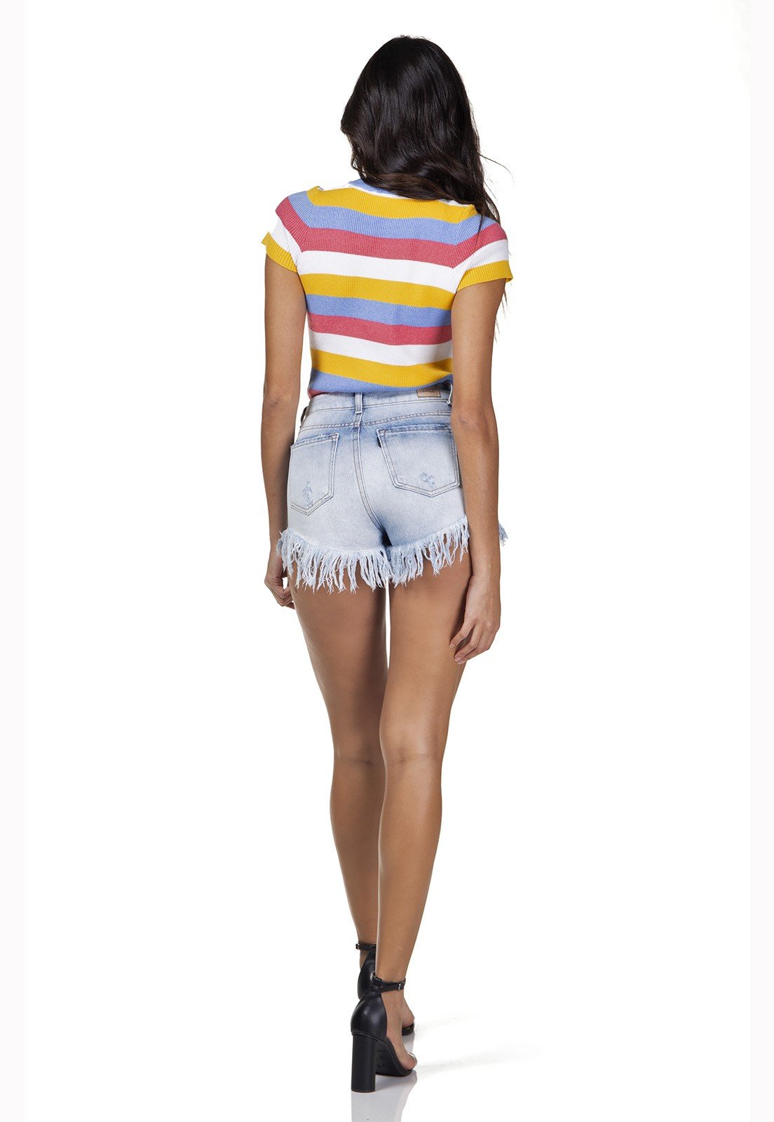 dz6295 shorts jeans feminino young barra desfiada denim zero costas