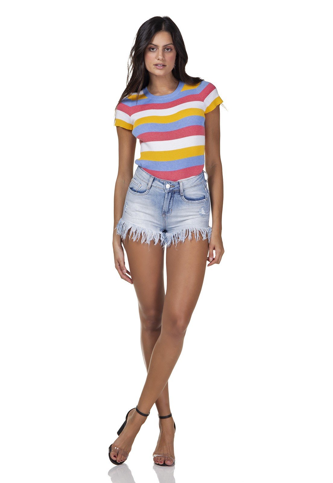 dz6295 shorts jeans feminino young barra desfiada denim zero frente