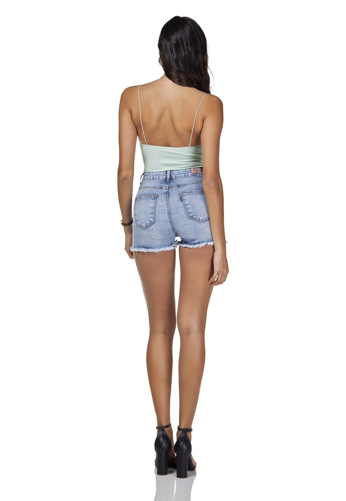 dz6281 shorts jeans feminino pin up barra desfiada denim zero costas