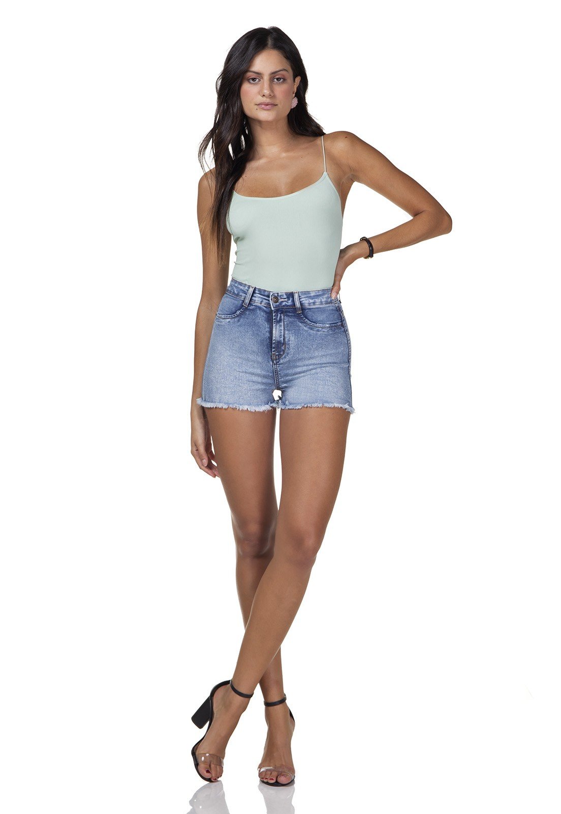dz6281 shorts jeans feminino pin up barra desfiada denim zero frente