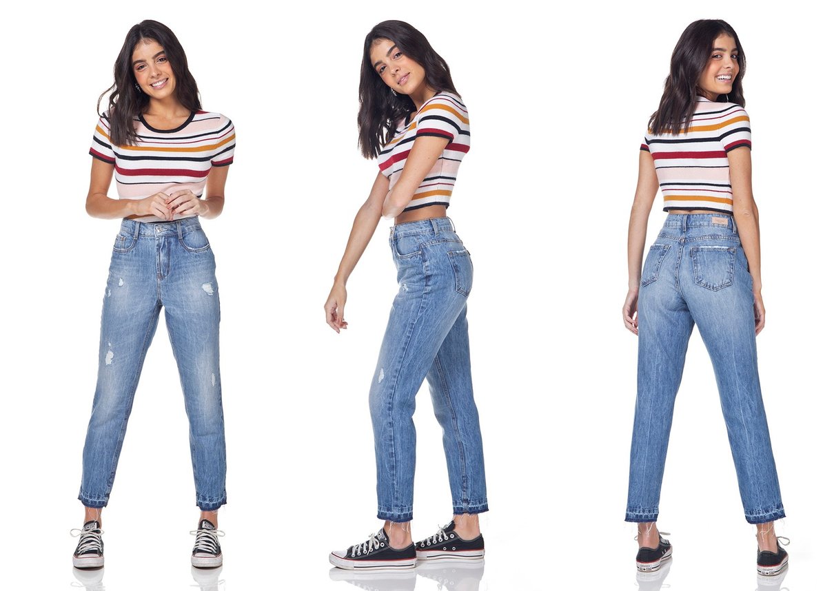 dz3174 calca jeans mom com puidos denim zero tripla