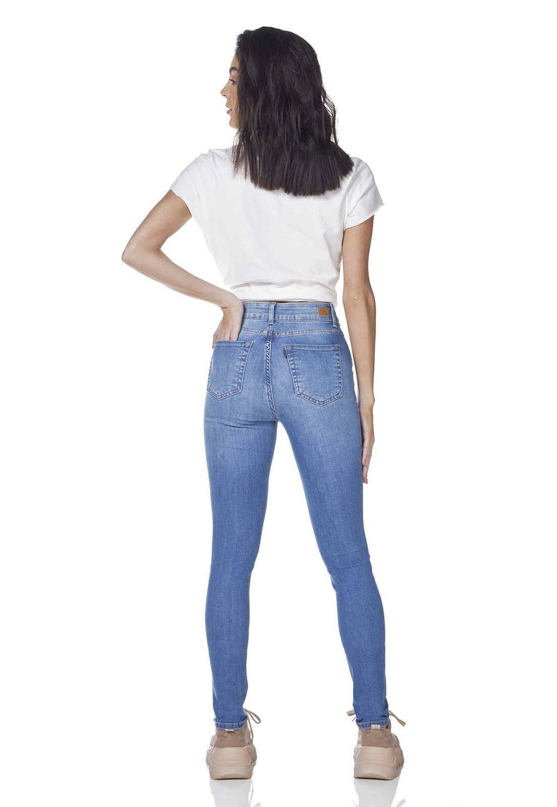 dz3148 calca jeans skinny media bolsos sobrepostos denim zero costas