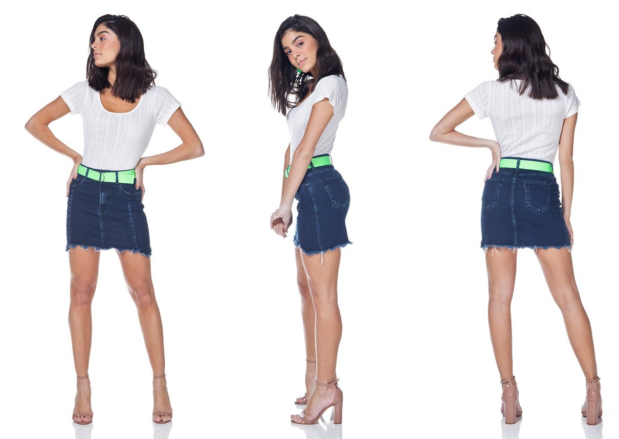 dz7106 saia jeans feminina tubinho com cinto neon denim zero trio
