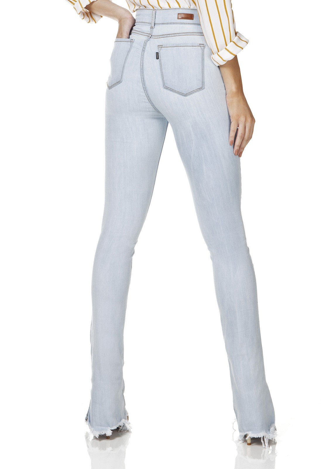 dz3147 calca jeans feminina new boot cut barra diferenciada denim zero costas prox