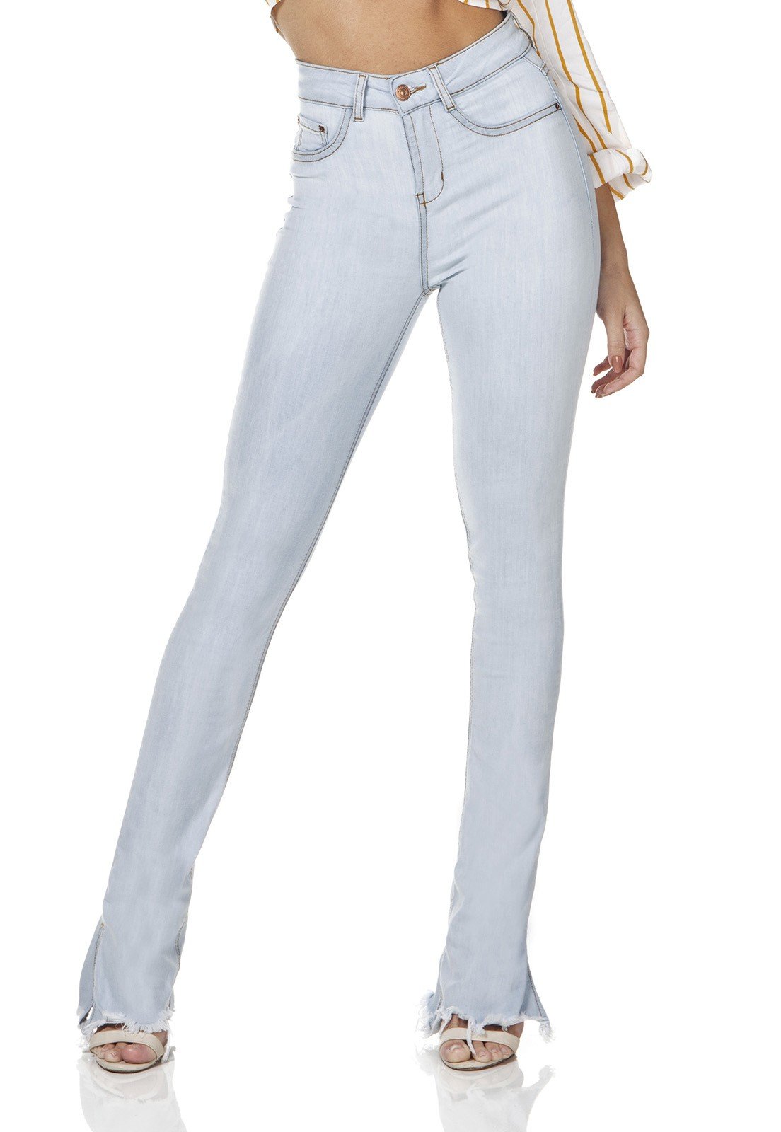 dz3147 calca jeans feminina new boot cut barra diferenciada denim zero frente prox