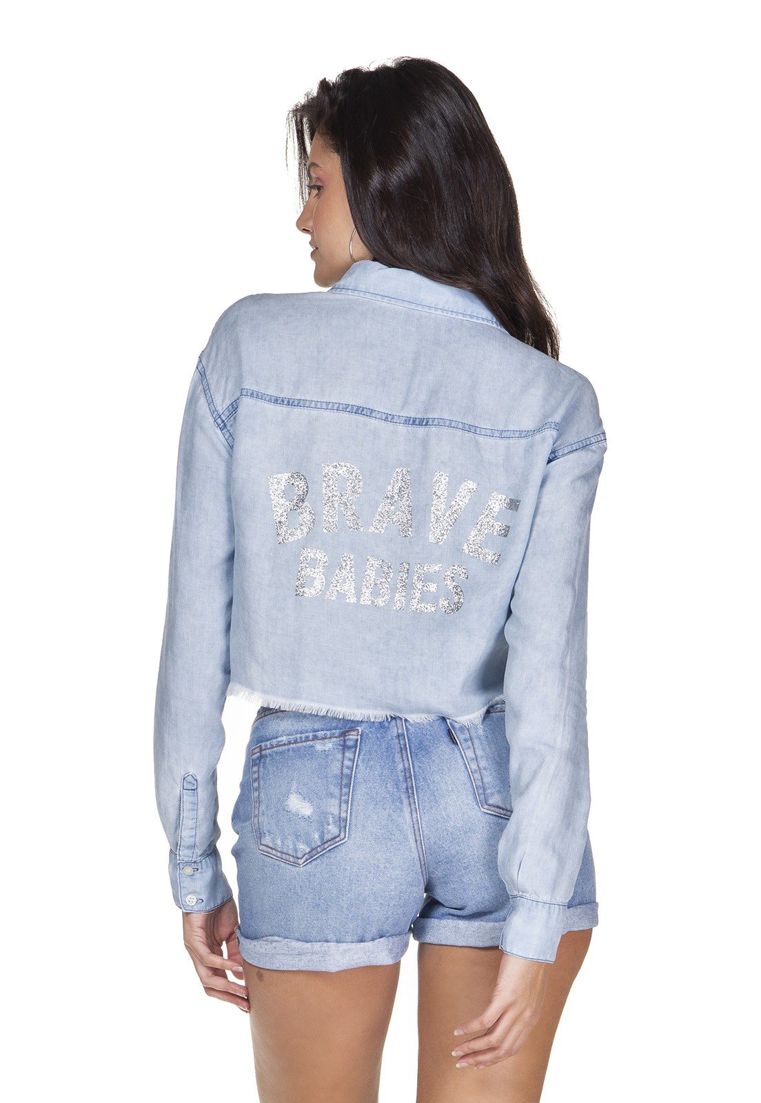 dz11143 camisa jeans cropped estampa nas costas denim zero costas prox