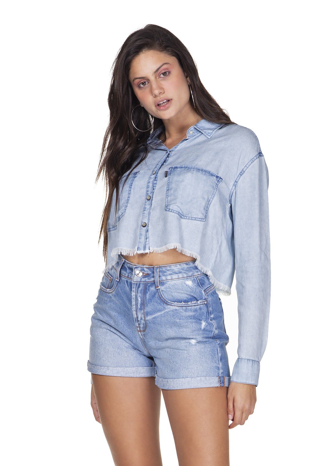 dz11143 camisa jeans cropped estampa nas costas denim zero frente prox