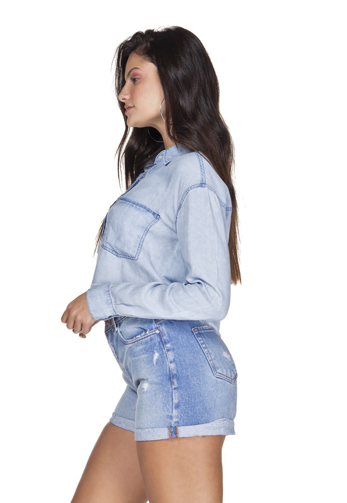 dz11143 camisa jeans cropped estampa nas costas denim zero lado prox