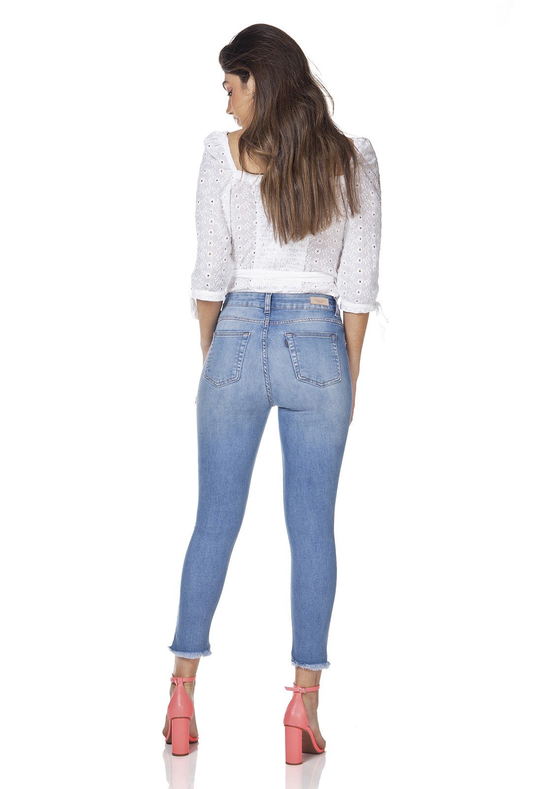 dz3172 calca jeans skinny cropped barra destroyed denim zero costas