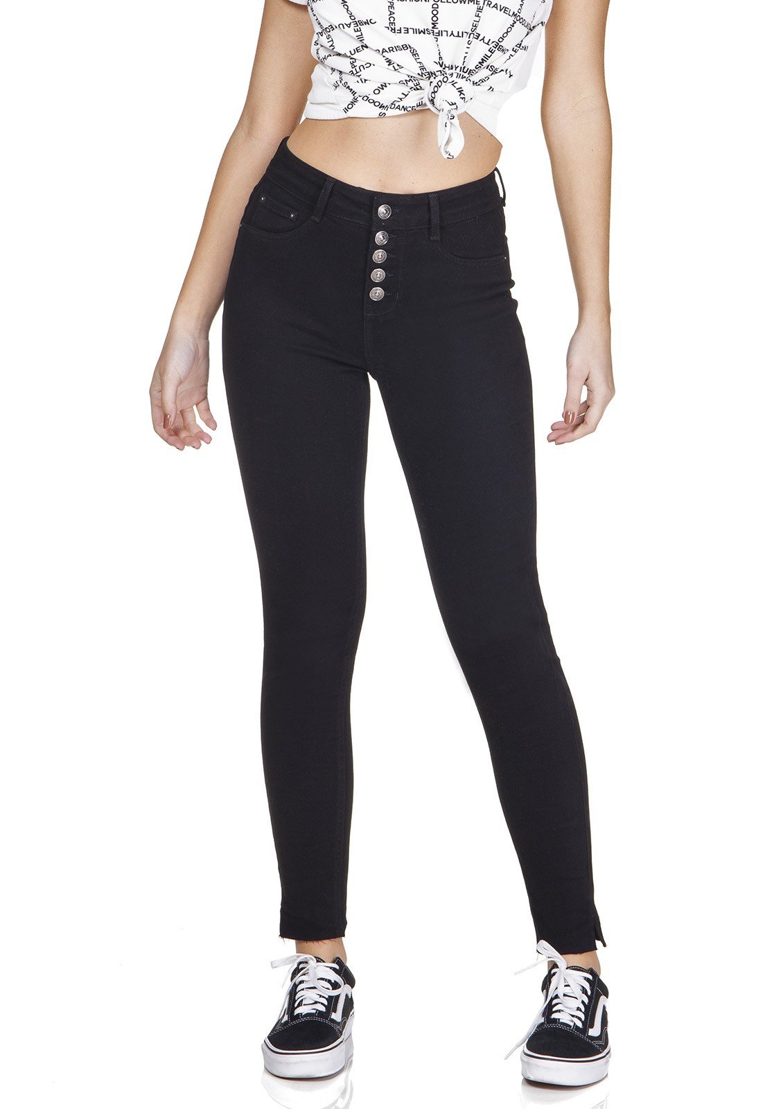 dz3193 calca jeans skinny cigarrete com botoes preto denim zero frente prox