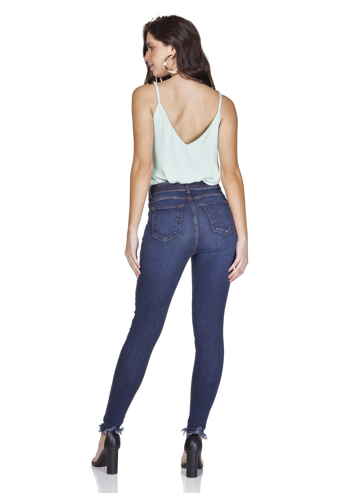 dz3198 calca jeans skinny cigarrete com cinto denim zero costas