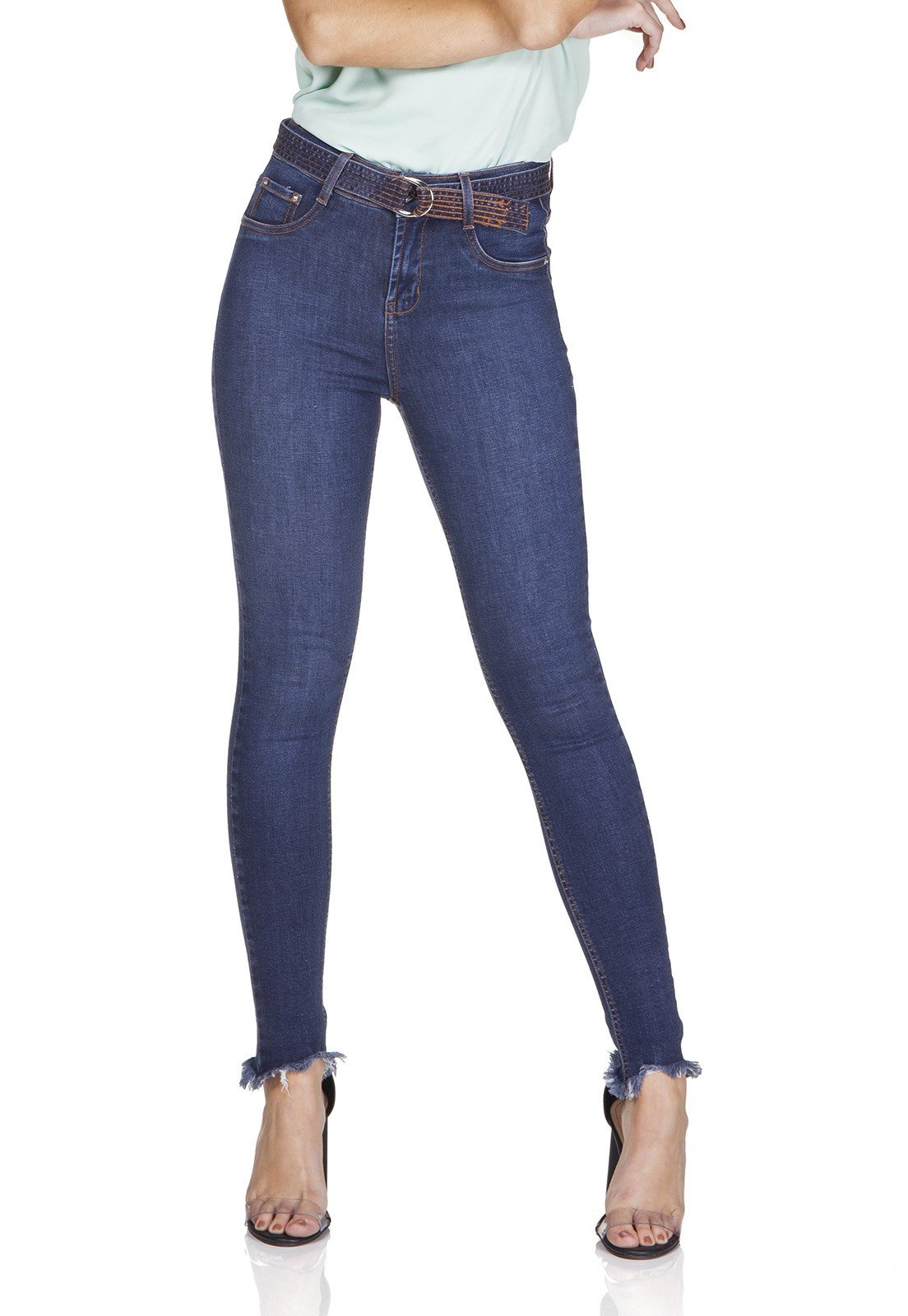 dz3198 calca jeans skinny cigarrete com cinto denim zero frente prox