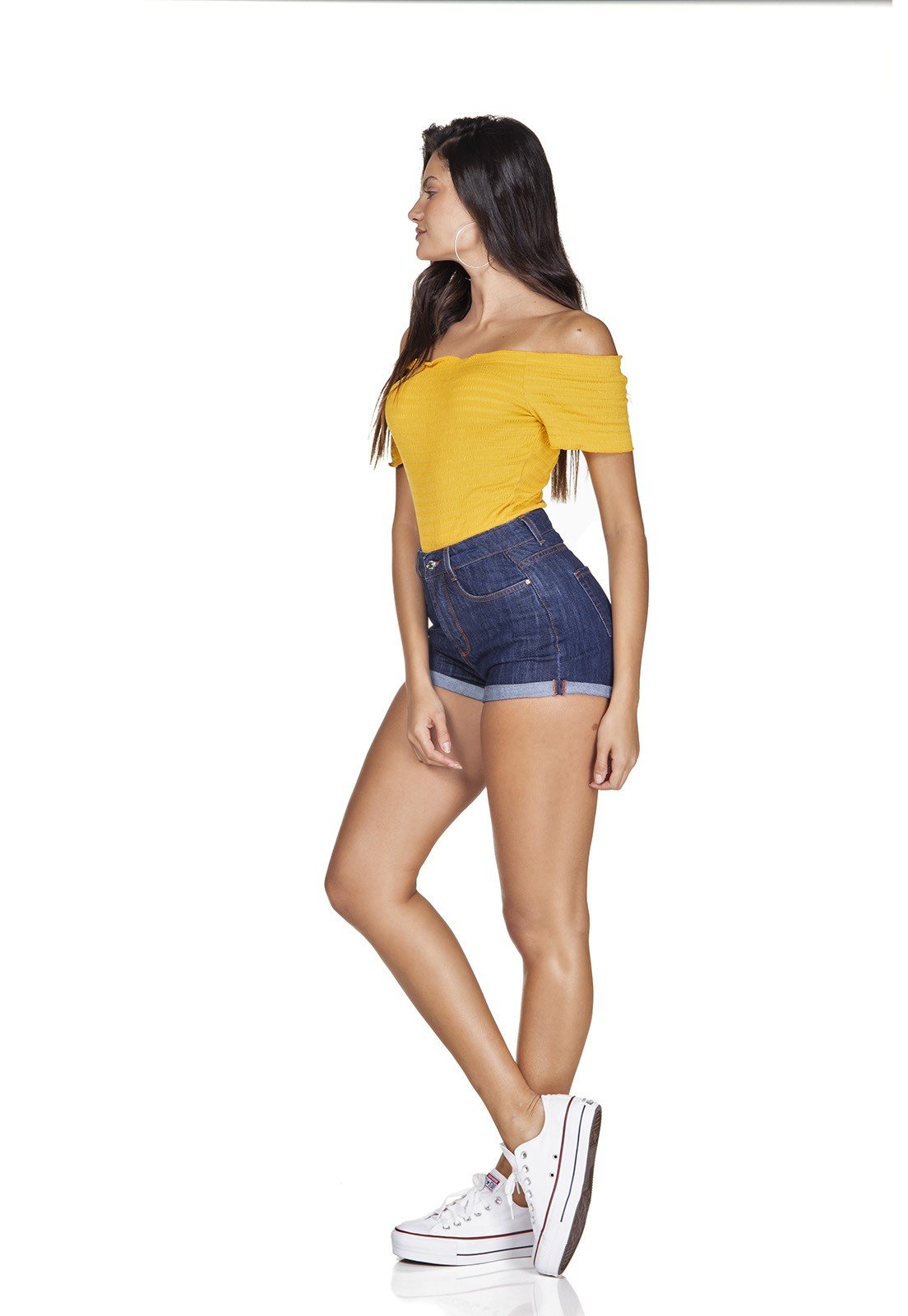 dz6328 shorts jeans setentinha barra dobrada denim zero lado