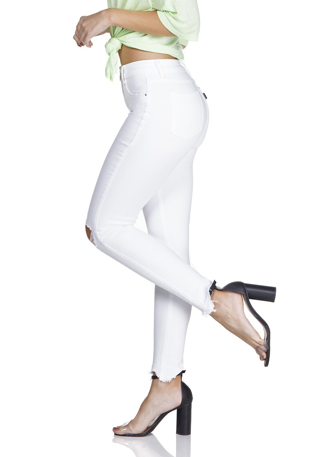 dz3194 calca skinny media cigarrete ziper frontral black and white branco lado prox