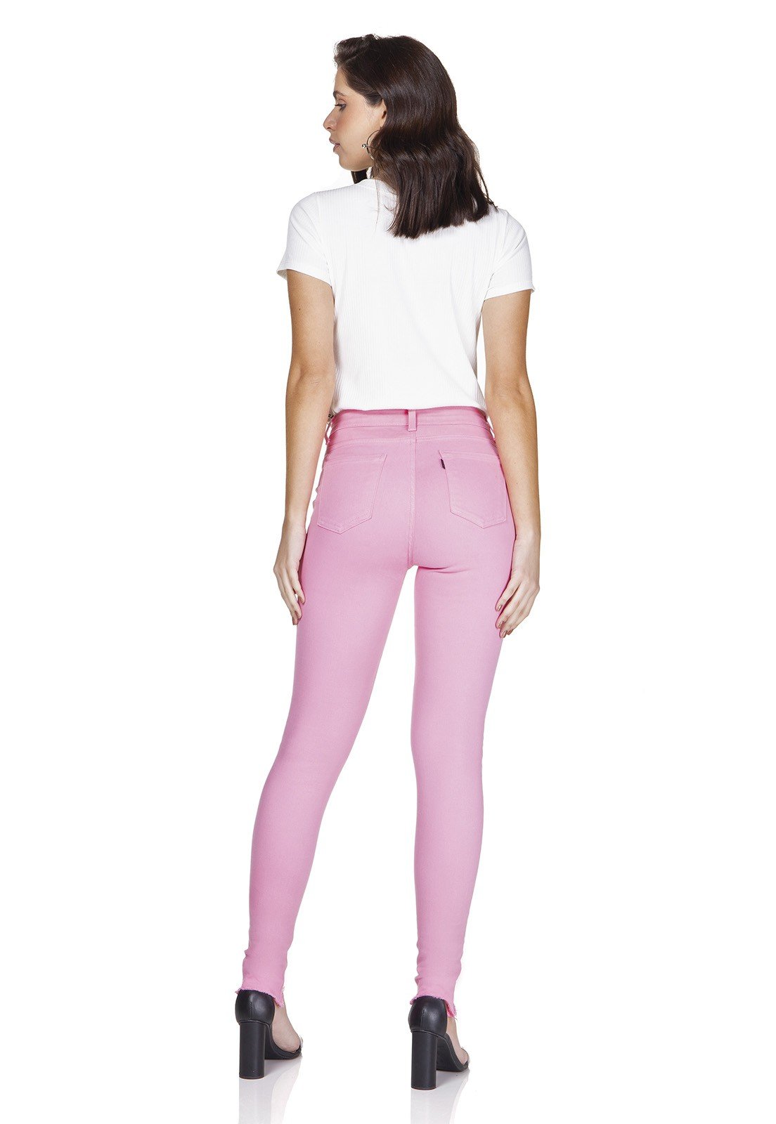 dz3123 calca jeans skinny media cortes no joelho rosa pop denim zero costas