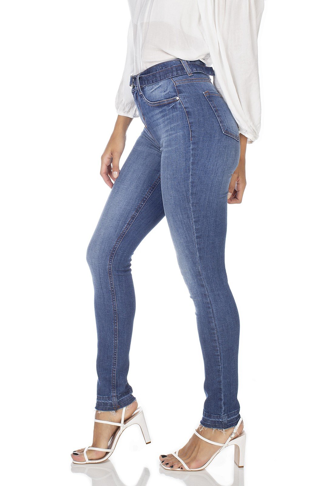 dz3214 calca jeans feminina skinny media com cinto removivel denim zero lado prox