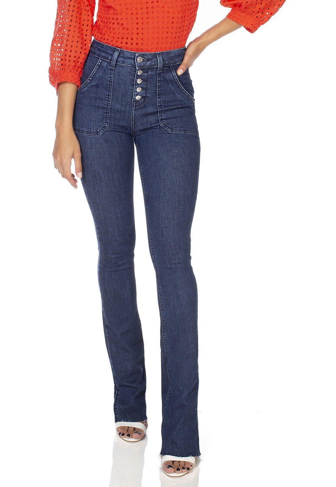 dz3230 calca jeans feminia new boot cut bolsos sobrepostos denim zero frente prox