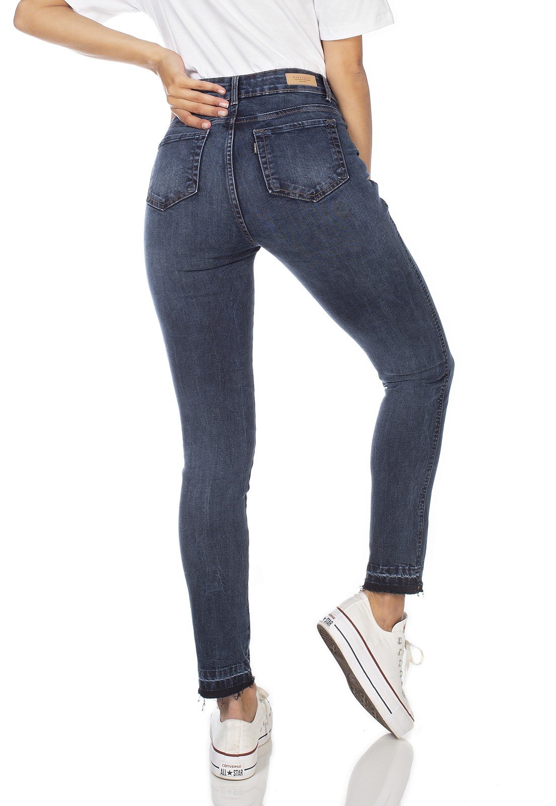 dz3222 calca jeans feminina skinny media cigarrete denim zero costas prox