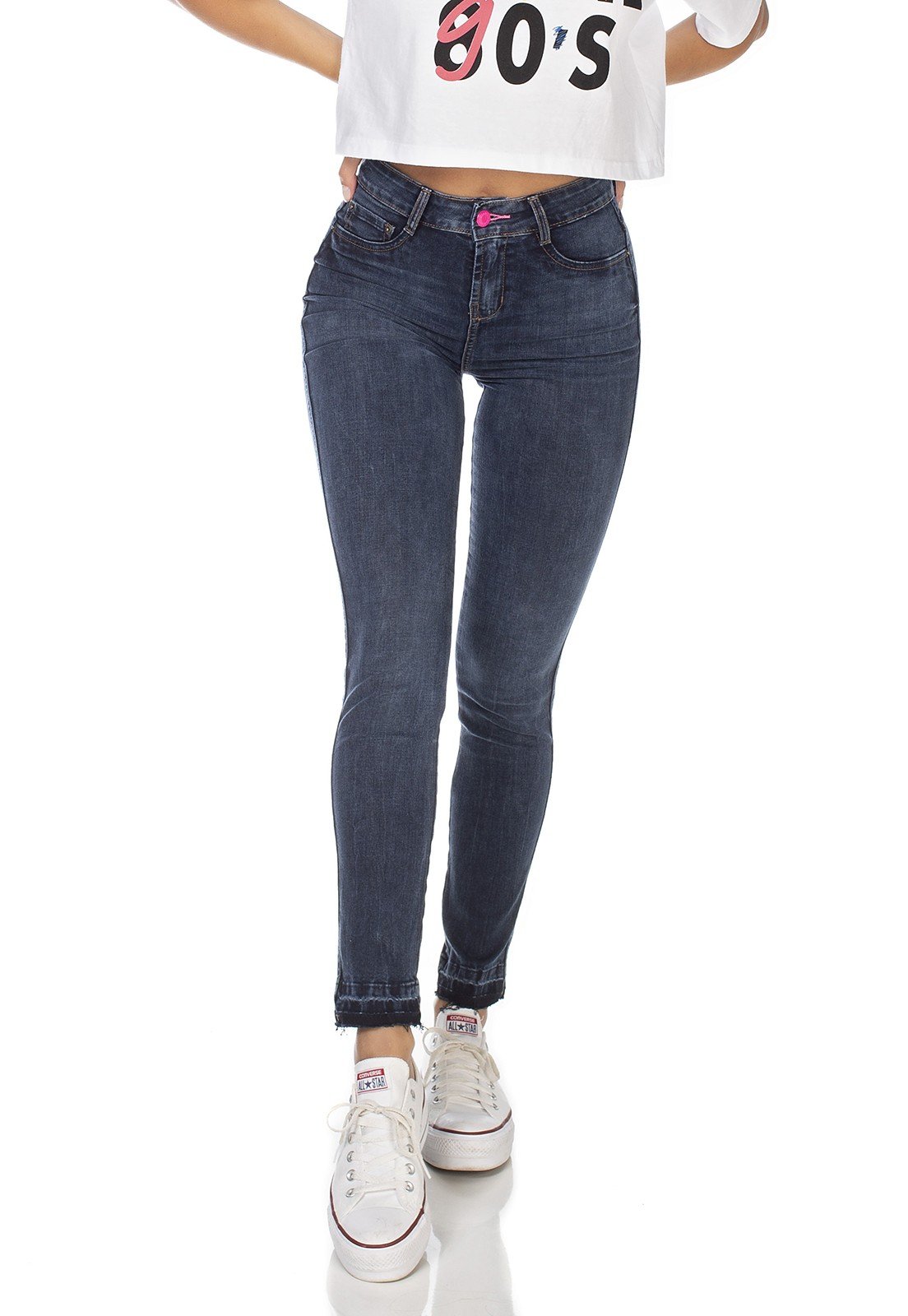 dz3222 calca jeans feminina skinny media cigarrete denim zero frente prox