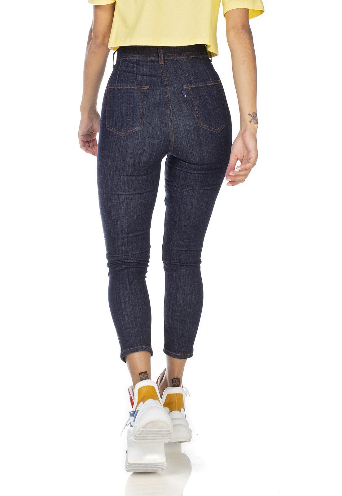 dz3226 calca jeans feminina skinny hot pants cropped com cinto denim zero costas prox