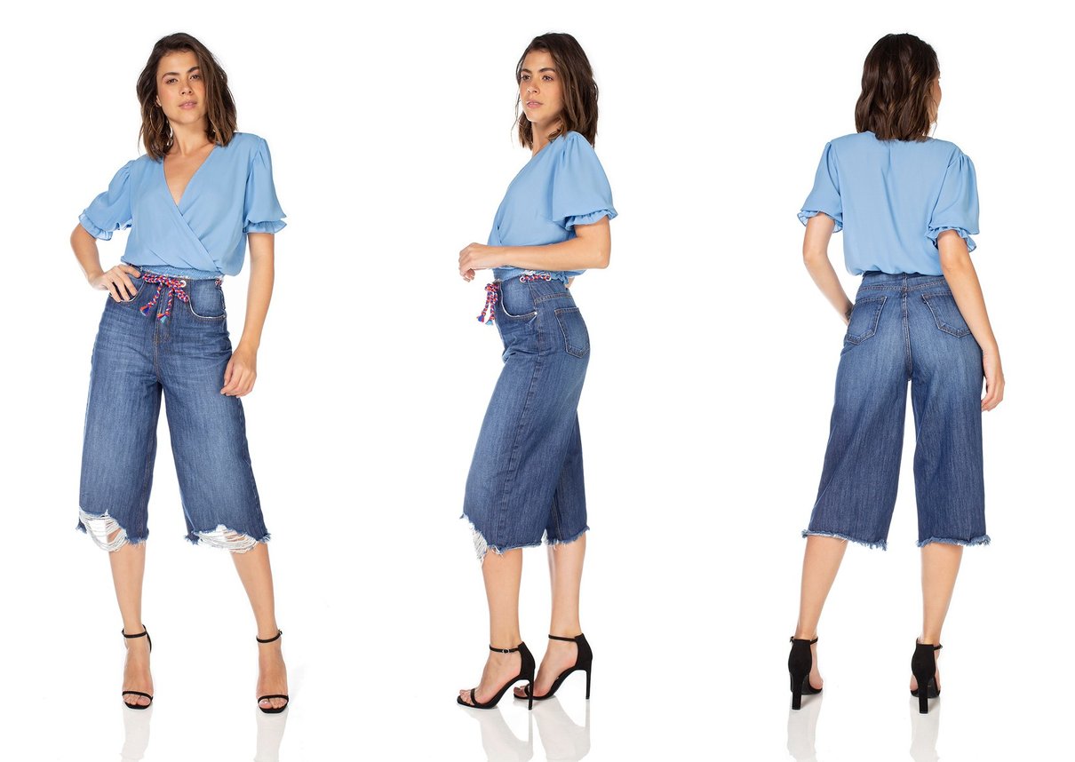 dz3233 calca jeans feminina pantacourt com cordao colorido denim zero tripla