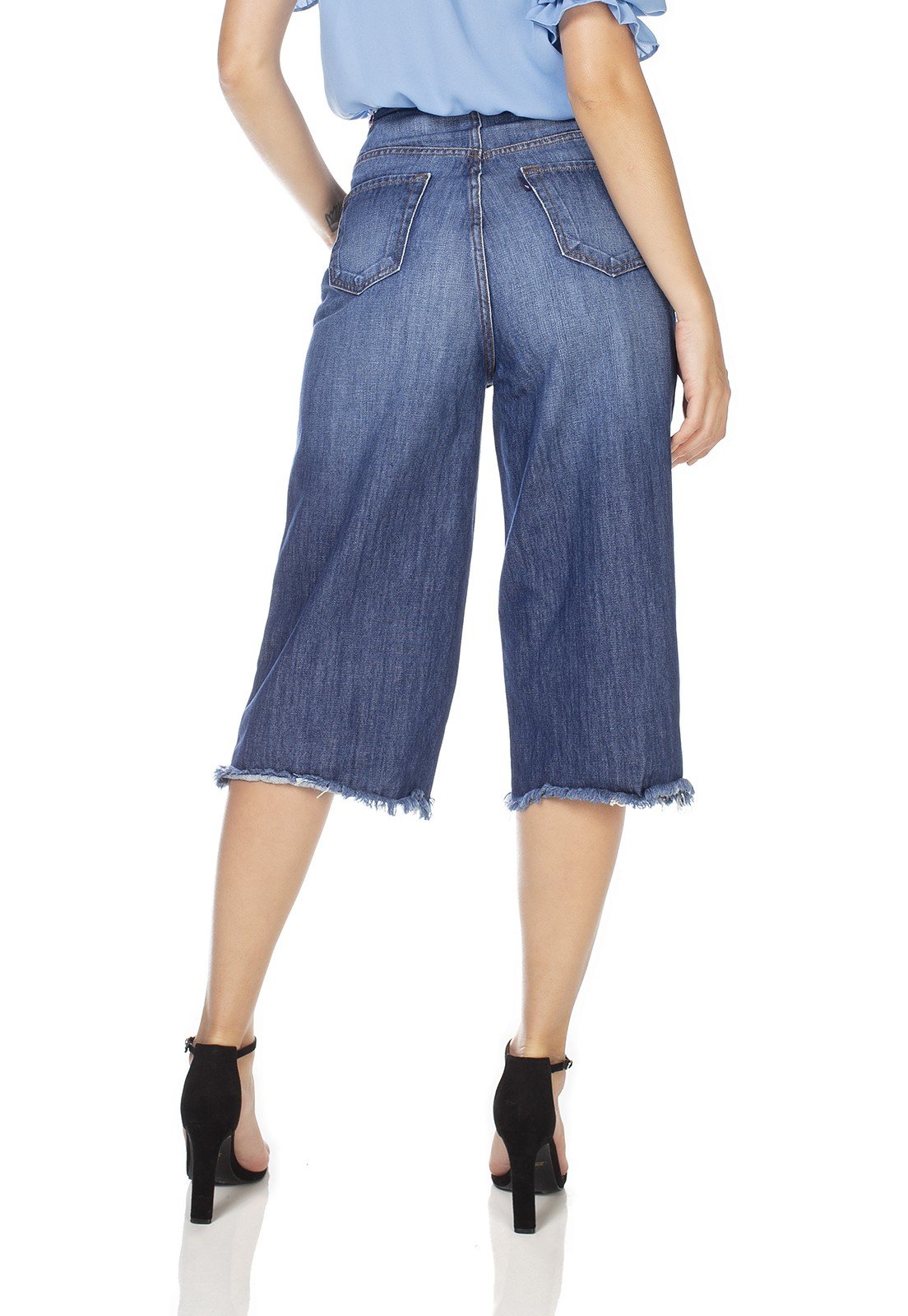 dz3233 calca jeans feminina pantacourt com cordao colorido denim zero costas prox