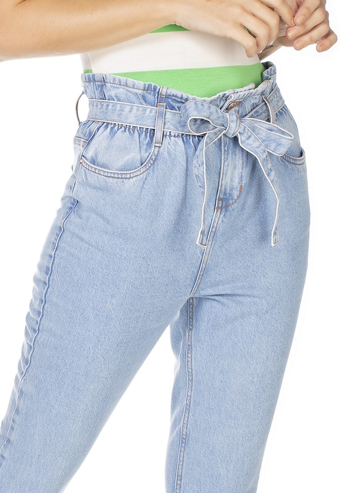 Calça Jeans Feminina Mom Clochard Com Cinto-DZ3231