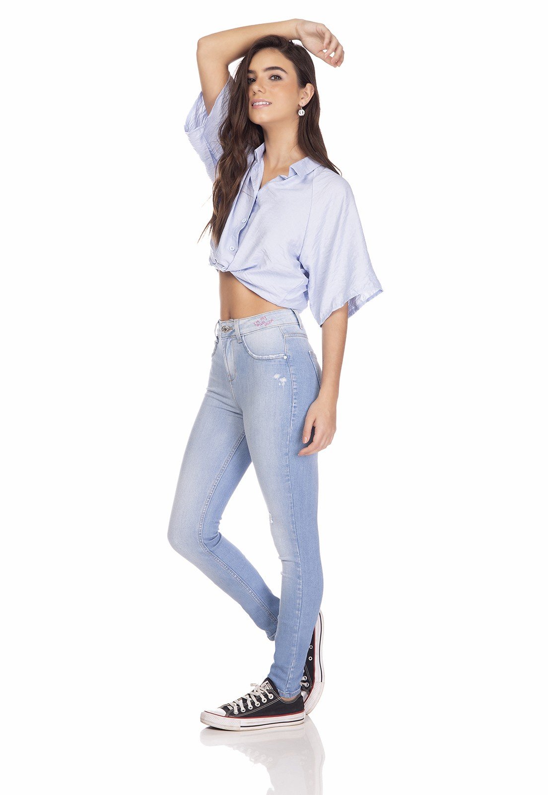 dz3253 calca jeans feminina skinny media com estampa denim zero lado