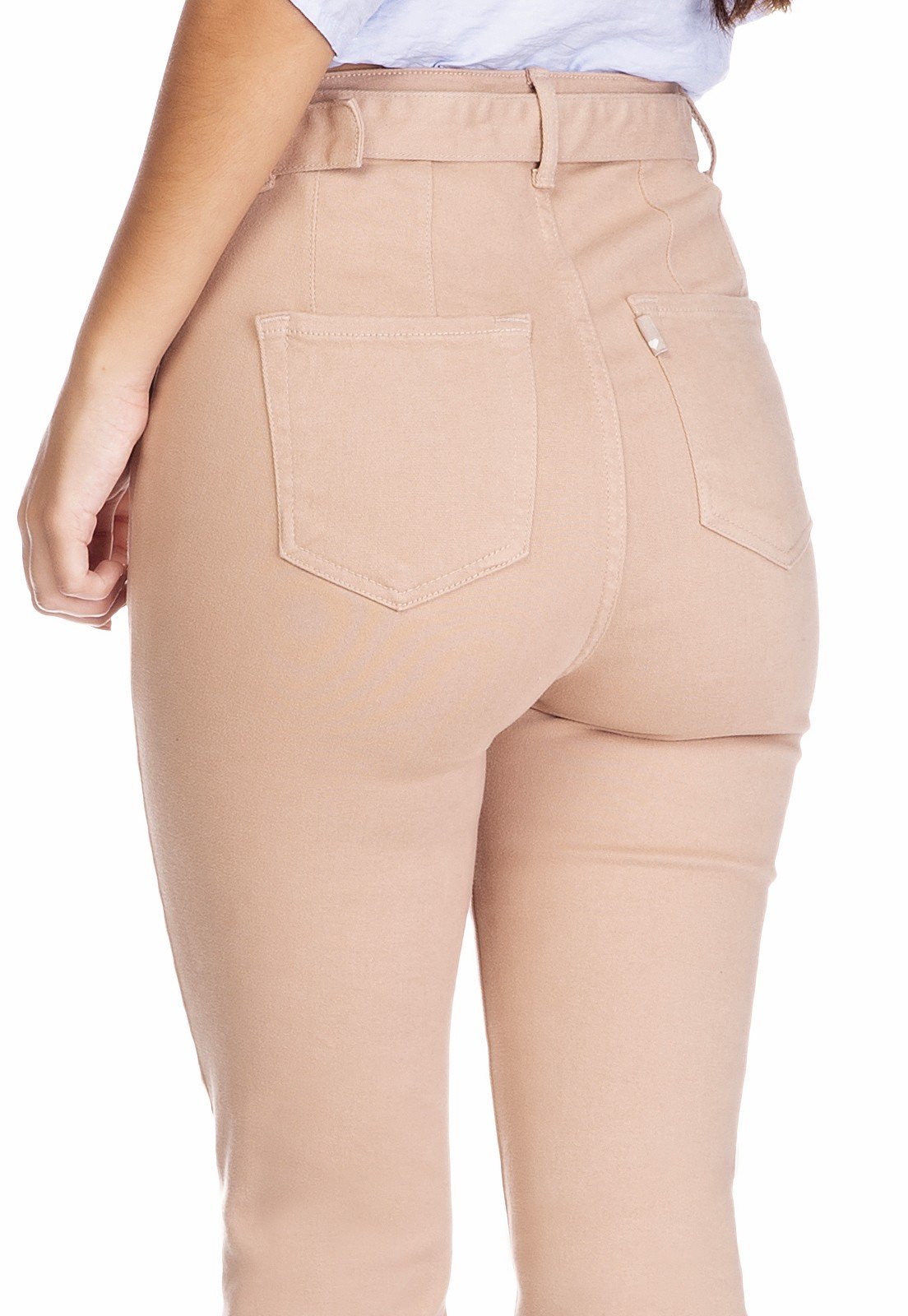 dz3257 calca jeans feminina skinny media cigarrete com cinto cappuccino denim zero costas detalhe