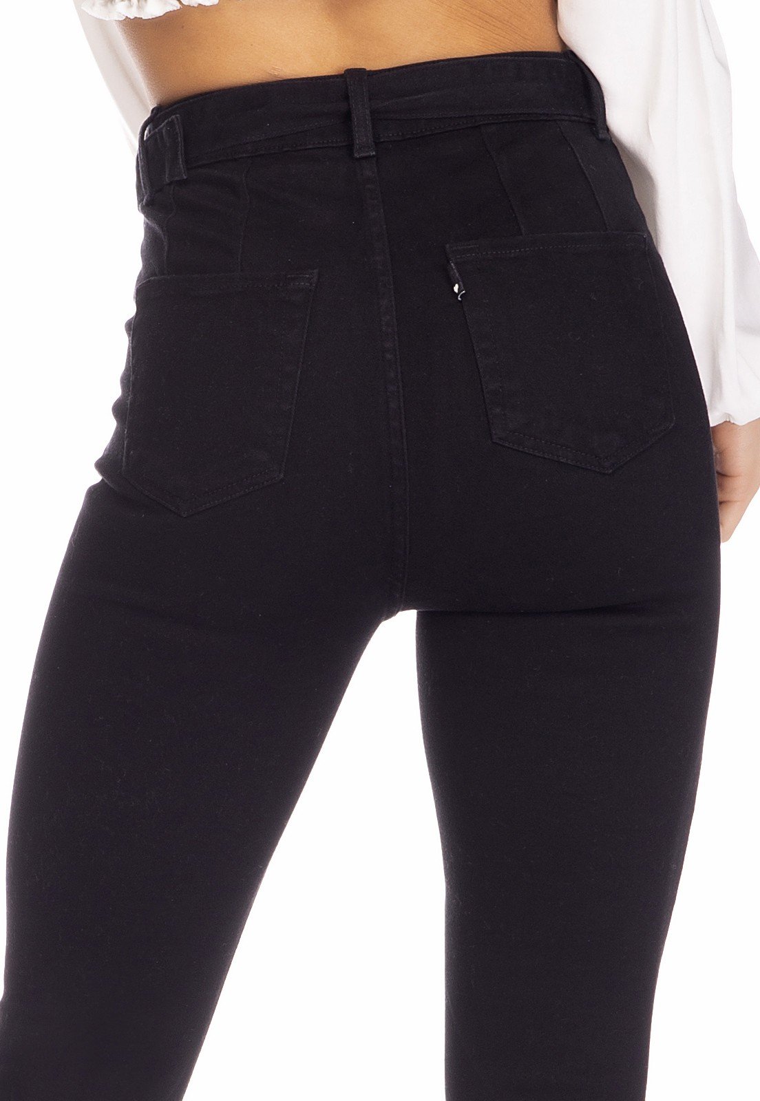 dz3257 calca jeans feminina skinny media cigarrete com cinto preto denim zero costas detalhe