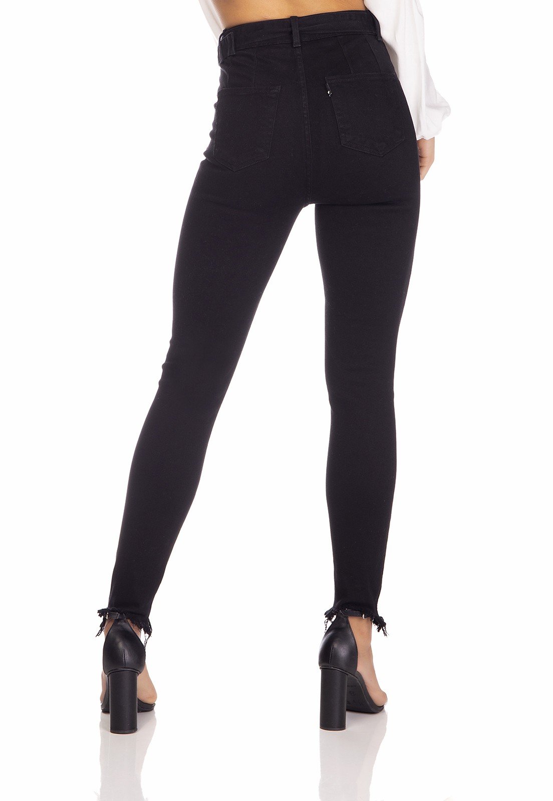 dz3257 calca jeans feminina skinny media cigarrete com cinto preto denim zero costas prox
