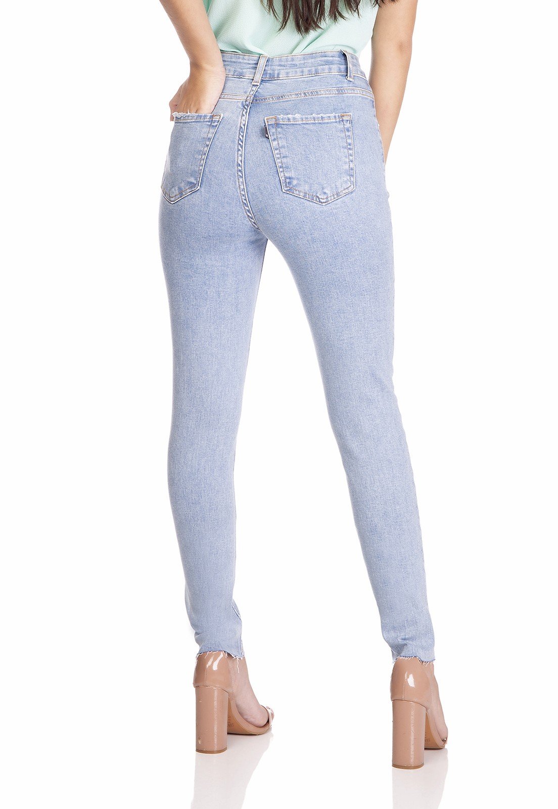 dz3255 calca jeans feminina skinny media cigarrete denim zero costas prox