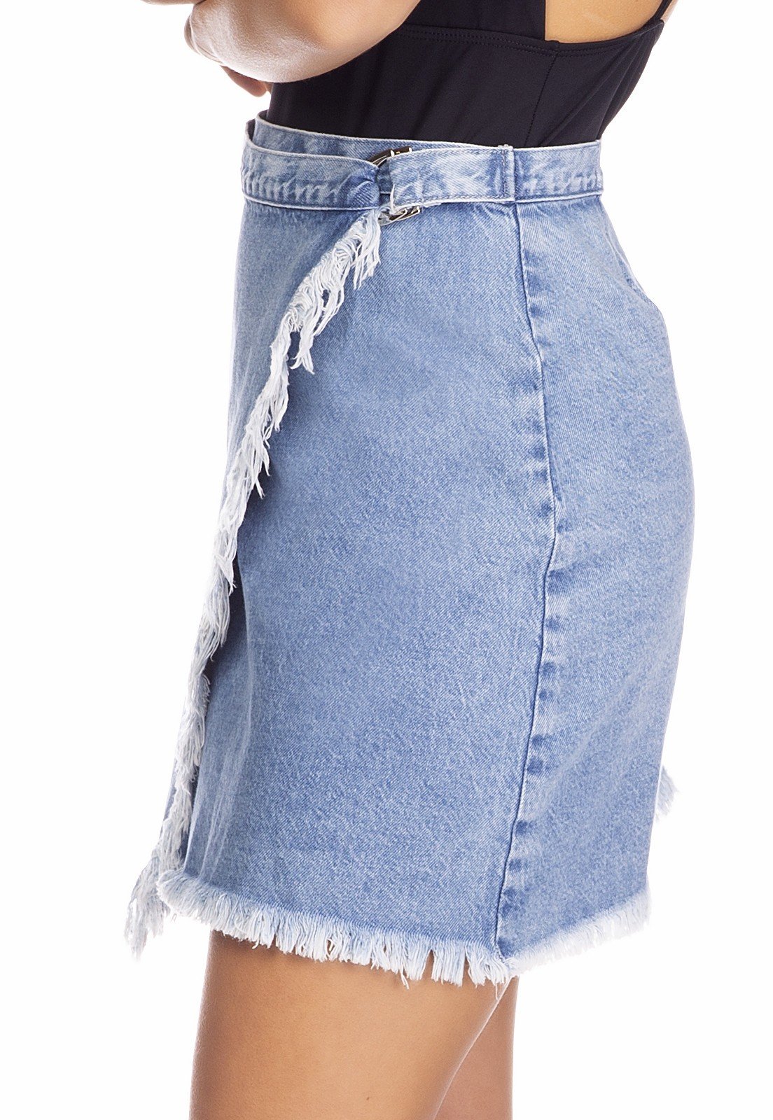 dz7127 saia jeans feminina envolope com regulagem denim zero lado detalhe