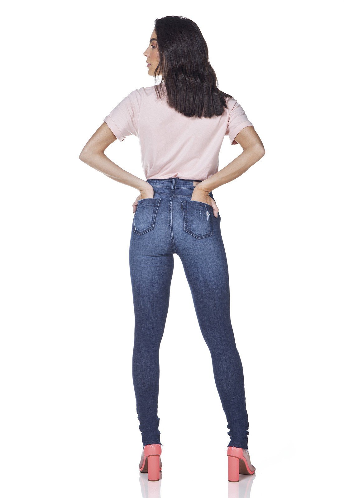 dz3097 calca jeans skinny media com puidos denim zero costas