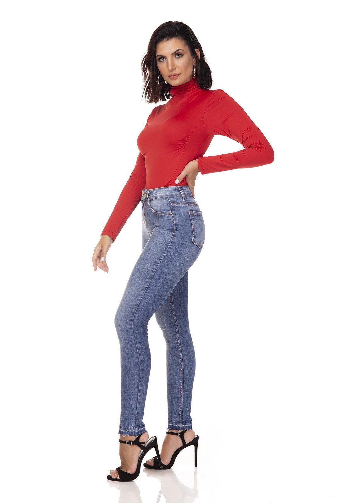 dz3235 calca jeans skinny media cigarrete barra dupla denim zero lado