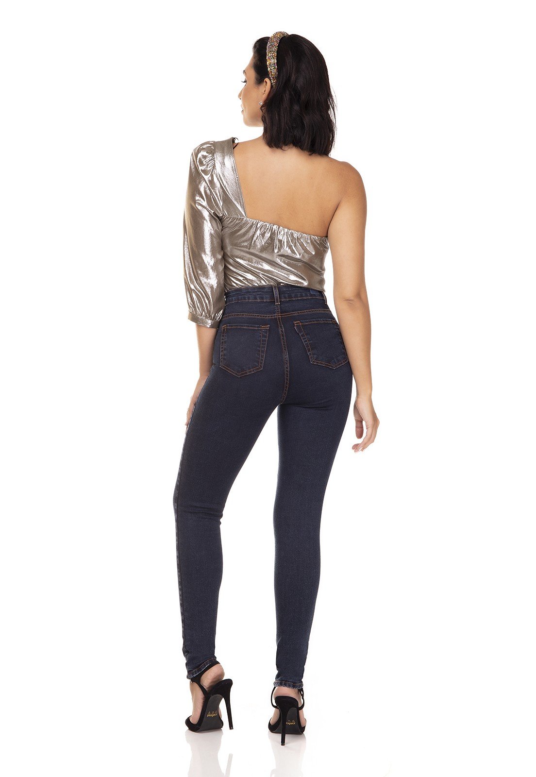 dz3287 calca jeans feminina skinny hot pants com botoes denim zero costas