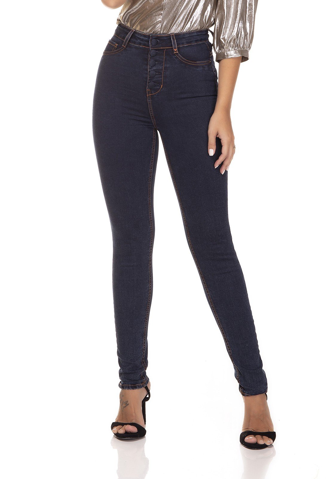 dz3287 calca jeans feminina skinny hot pants com botoes denim zero frente prox