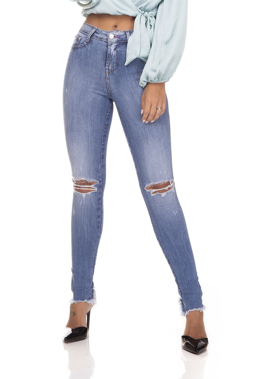 dz3282 calca jeans skinny media rasgo joelho denim zero frente prox
