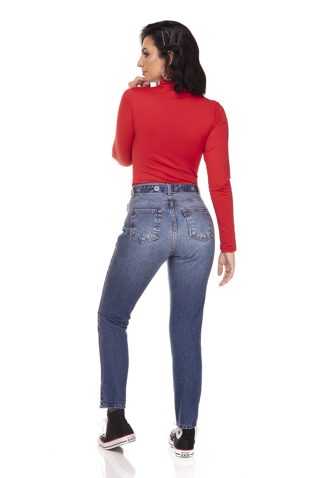 dz3259 calca jeans mom com ziper frontal denim zero costas