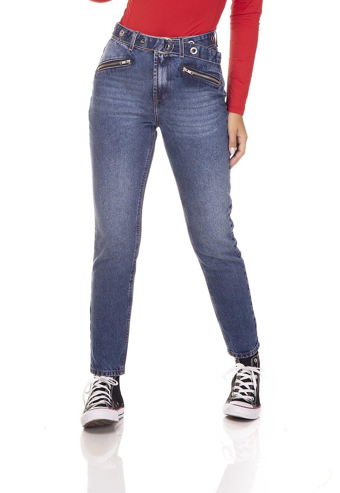 dz3259 calca jeans mom com ziper frontal denim zero frente prox
