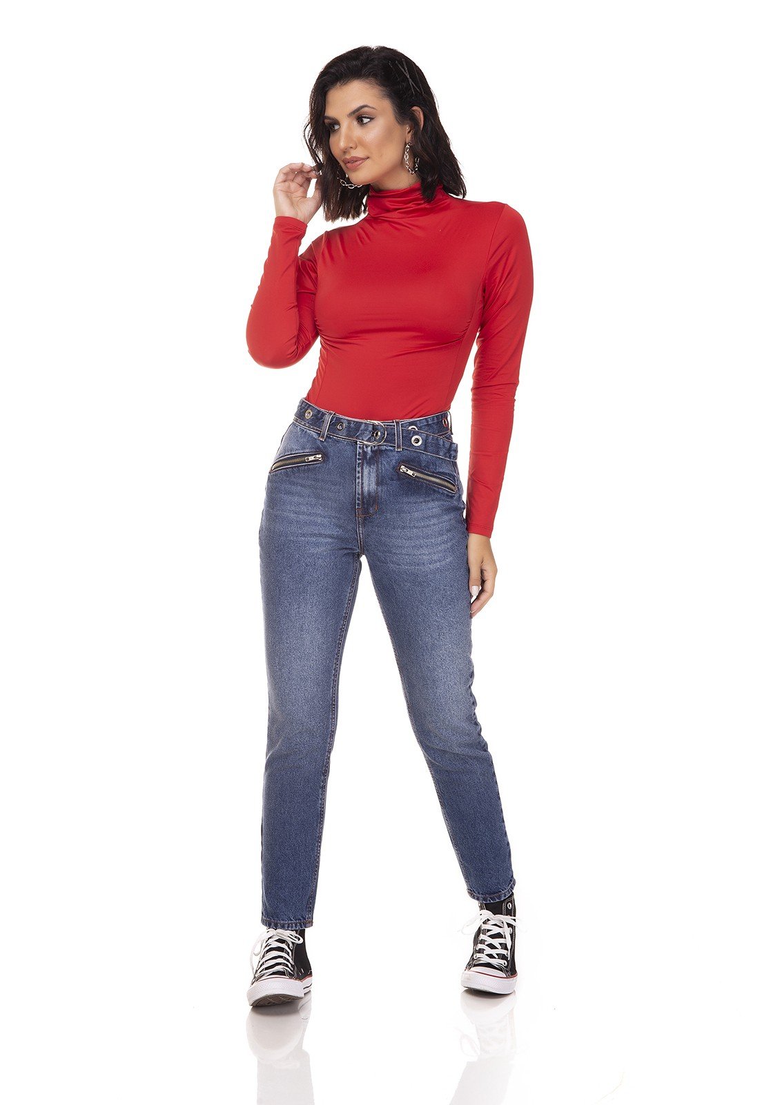 dz3259 calca jeans mom com ziper frontal denim zero frente